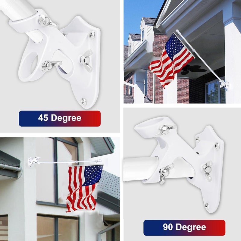 HPGOED Flag Pole Holder, Outside House Flag Pole Bracket, Heavy Duty Metal Flag Mount, Aluminum Alloy Mounting Brackets, Outdoor Flag Holder- Strong Rust Free, Dual Position 1 inch White - Image 4